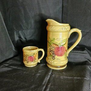 Lefton Apple Grape and Pear Pitcher with Mug Ceramic? 2 piece set  3746 4334